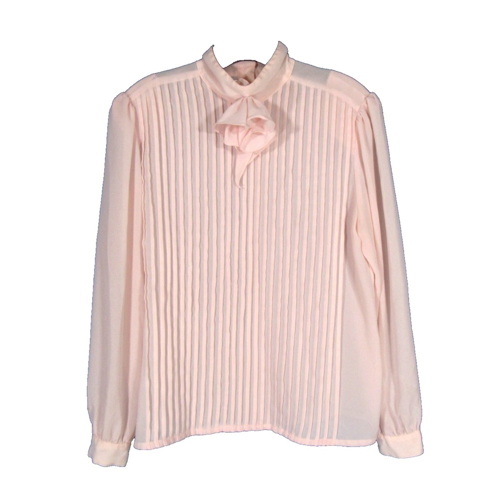 VTG SK & COMPANY Pink CHIFFON Ruffle Collar PLEATED FRONT Button BLOUSE/TOP Sz 8